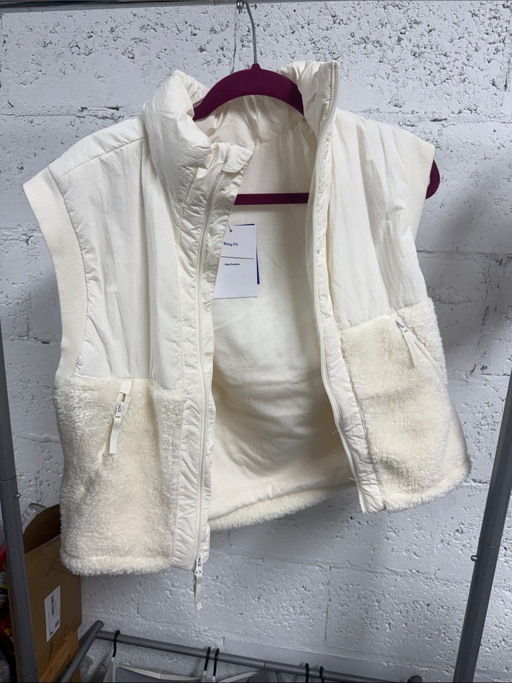 JOYLAB Cream Sleeveless Sherpa-Trim Puffer Vest Women NWT Size XXS - Pockets